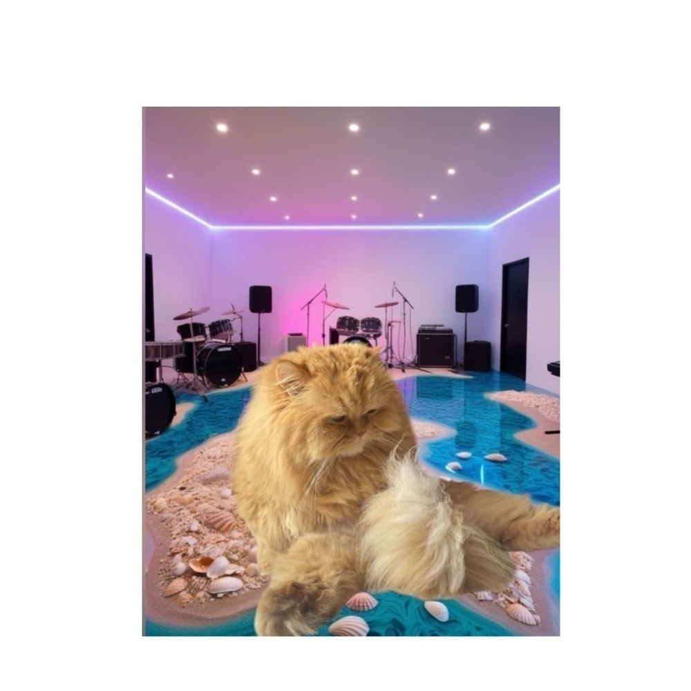 HANDCRAFTED digital indoor decor and cat space bright colors NWT print